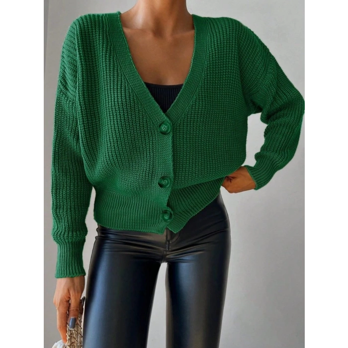 Kadın Uzun Kollu Düğme Detay Triko Hırka