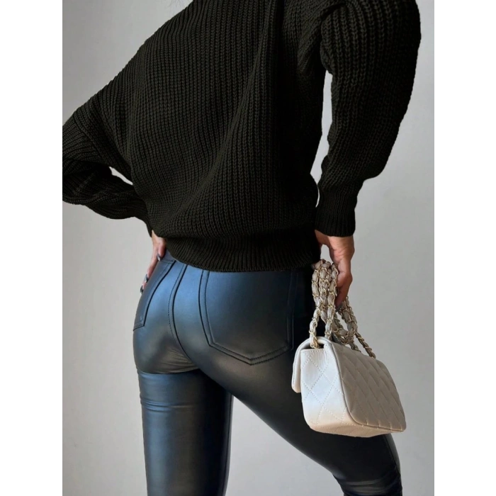 Kadın Uzun Kollu Düğme Detay Triko Hırka