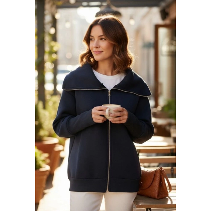 Kadın Uzun Kollu Fermuar Detay Sweat Shirt