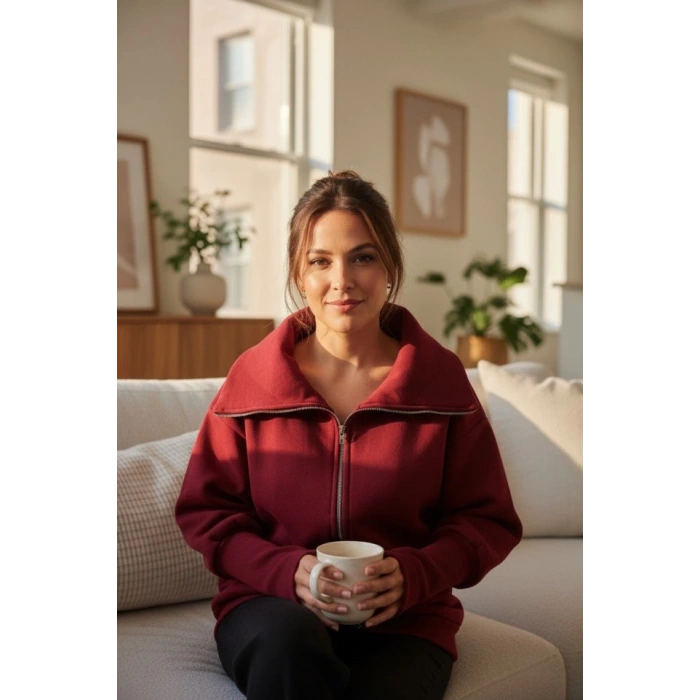 Kadın Uzun Kollu Fermuar Detay Sweat Shirt