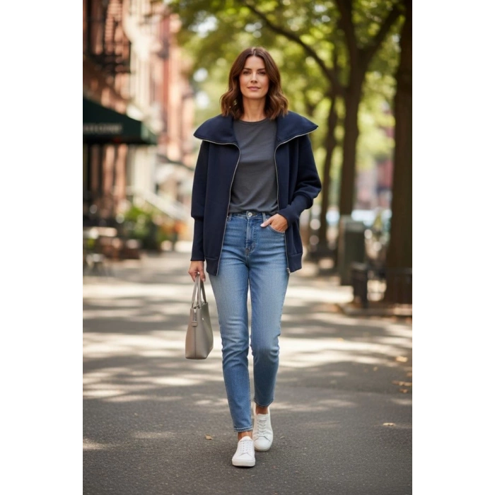 Kadın Uzun Kollu Fermuar Detay Sweat Shirt