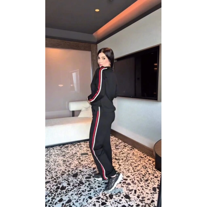 Kadın Uzun Kollu Fermuarlı Viskon Iki Iplik Bluz Ve Pantolon Ikili Takım