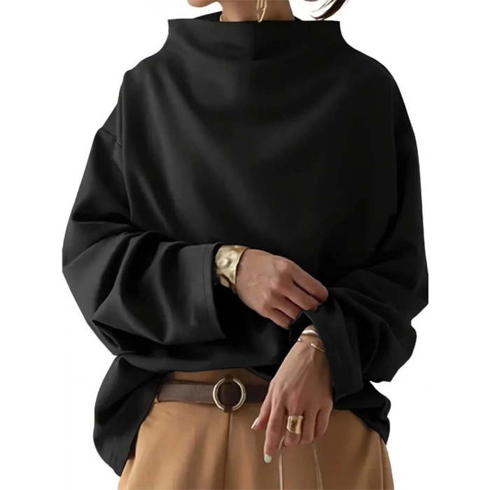 Kadın Uzun Kollu Geniş Balıkçı Yaka Modal Bluz