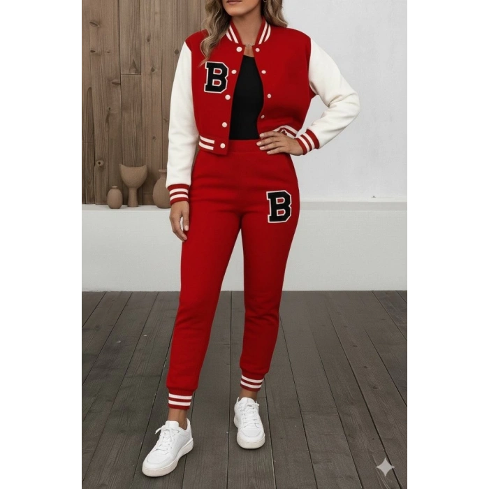 Kadın Uzun Kollu Hakim Yaka önden Düğmeli Ceket Pantolon şardonlu Iki Iplik Ikili Takım