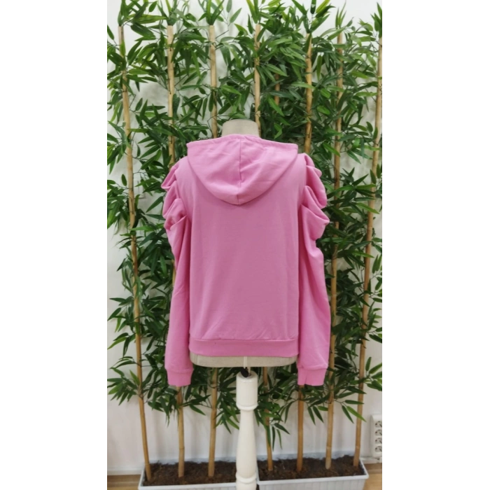 Kadın Uzun Kollu Kapşonlu Bağcıklı Kollarda Büzgü Detaylı Iki Iplik Bluz