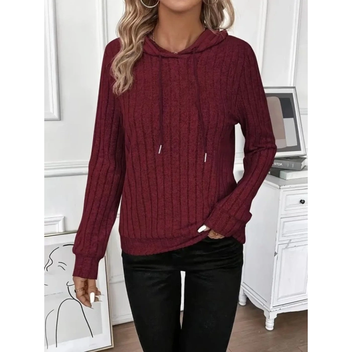 Kadın Uzun Kollu Kapşonlu Bağcıklı şardonlu Kaşkorse Bluz