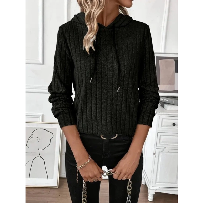 Kadın Uzun Kollu Kapşonlu Bağcıklı şardonlu Kaşkorse Bluz