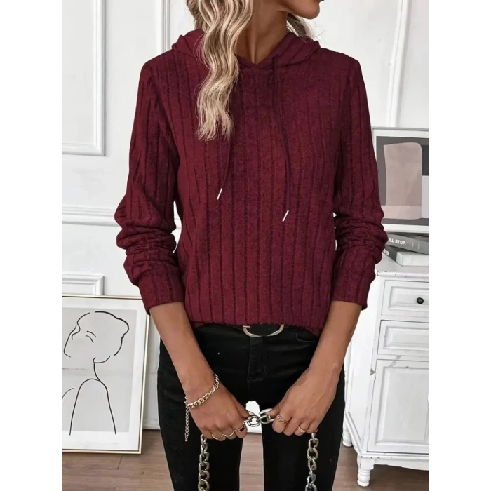 Kadın Uzun Kollu Kapşonlu Bağcıklı şardonlu Kaşkorse Bluz