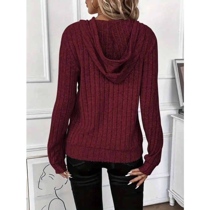 Kadın Uzun Kollu Kapşonlu Bağcıklı şardonlu Kaşkorse Bluz