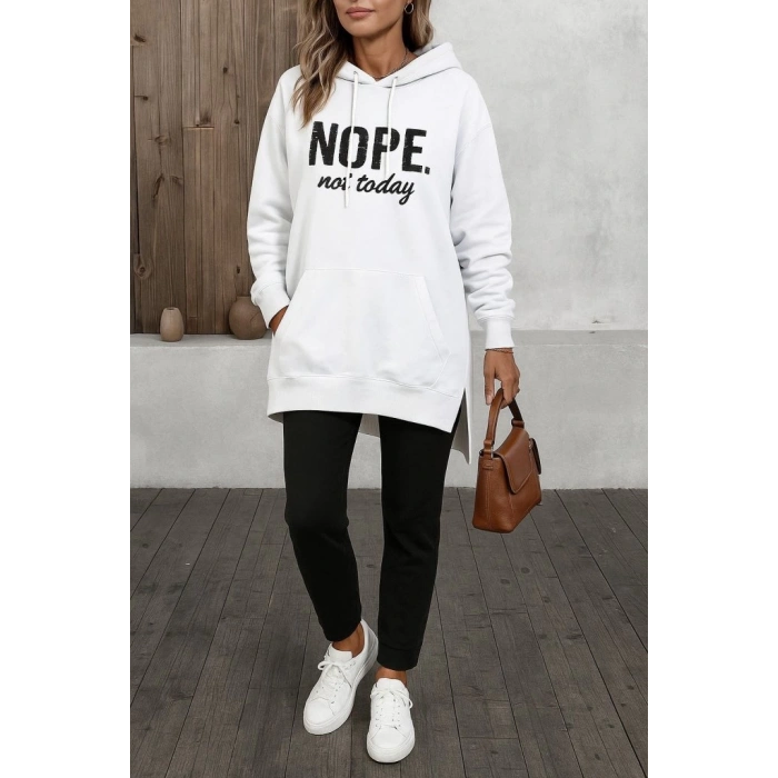 Kadın Uzun Kollu Kapşonlu Bağcıklı Viskon Iki Iplik Sweat