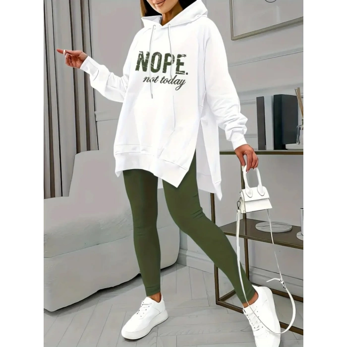 Kadın Uzun Kollu Kapşonlu Bağcıklı Viskon Iki Iplik Sweat