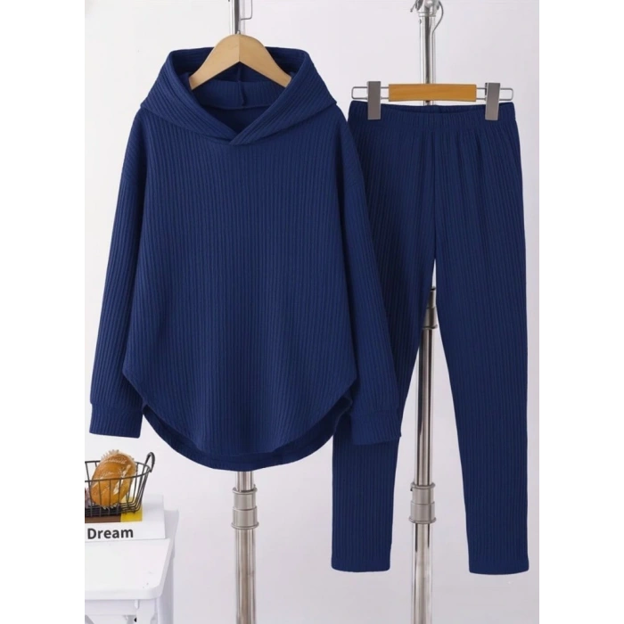 Kadın Uzun Kollu Kapşonlu Meloni Bluz Ve Pantolon Ikili Takım