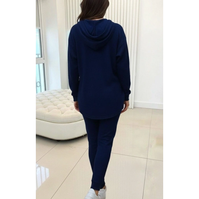 Kadın Uzun Kollu Kapşonlu Meloni Bluz Ve Pantolon Ikili Takım