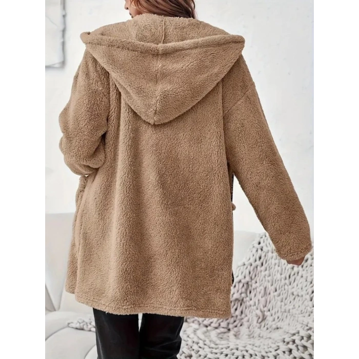 Kadın Uzun Kollu Kapşonlu önden Fermuarlı Cepli Welsoft Ceket