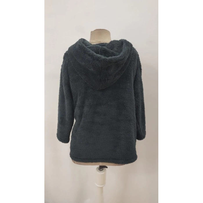 Kadın Uzun Kollu Kapşonlu önden Fermuarlı Cepli Welsoft Ceket