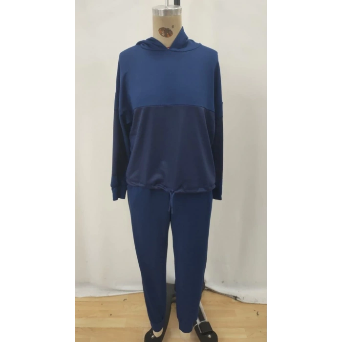 Kadın Uzun Kollu Kapşonlu Viskon Iki Iplik Bluz Ve Pantolon Ikili Takım