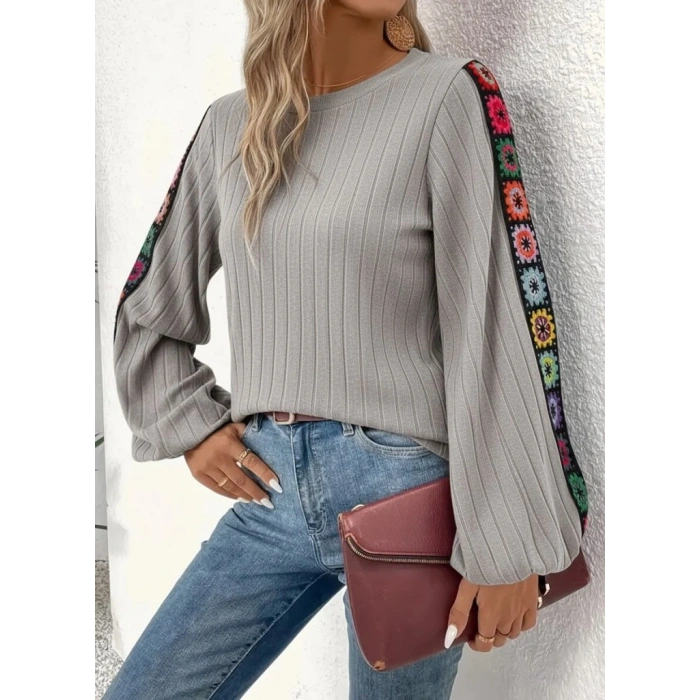 Kadın Uzun Kollu Kayık Yaka şardonlu Kaşkorse Bluz