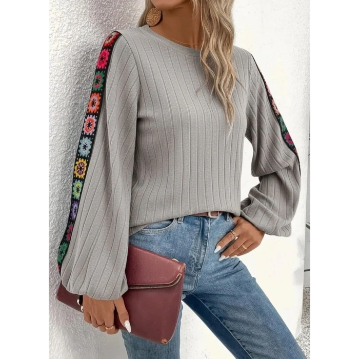 Kadın Uzun Kollu Kayık Yaka şardonlu Kaşkorse Bluz