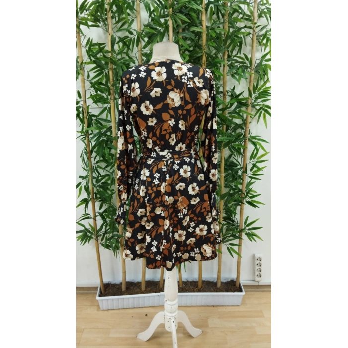 Kadın Uzun Kollu Kruvaze Yaka çiçek Desenli Dalgıç Elbise