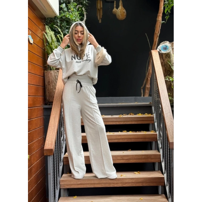 Kadın Uzun Kollu Nope Baskılı Beli Ribanalı Ikili Takım