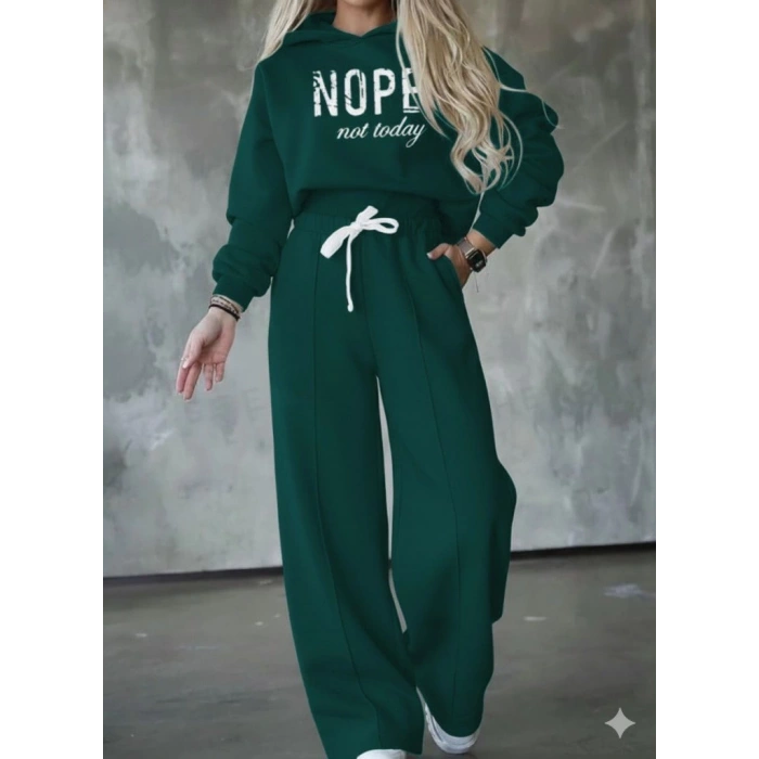 Kadın Uzun Kollu Nope Baskılı Beli Ribanalı Ikili Takım