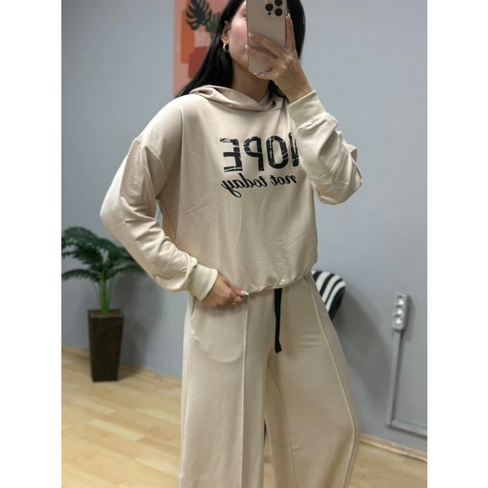 Kadın Uzun Kollu Nope Baskılı Beli Ribanalı Ikili Takım