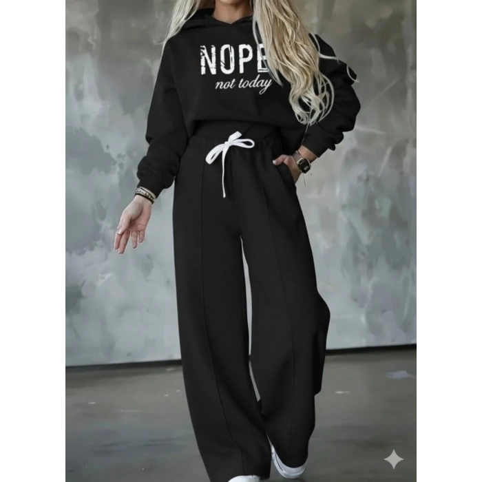 Kadın Uzun Kollu Nope Baskılı Beli Ribanalı Ikili Takım