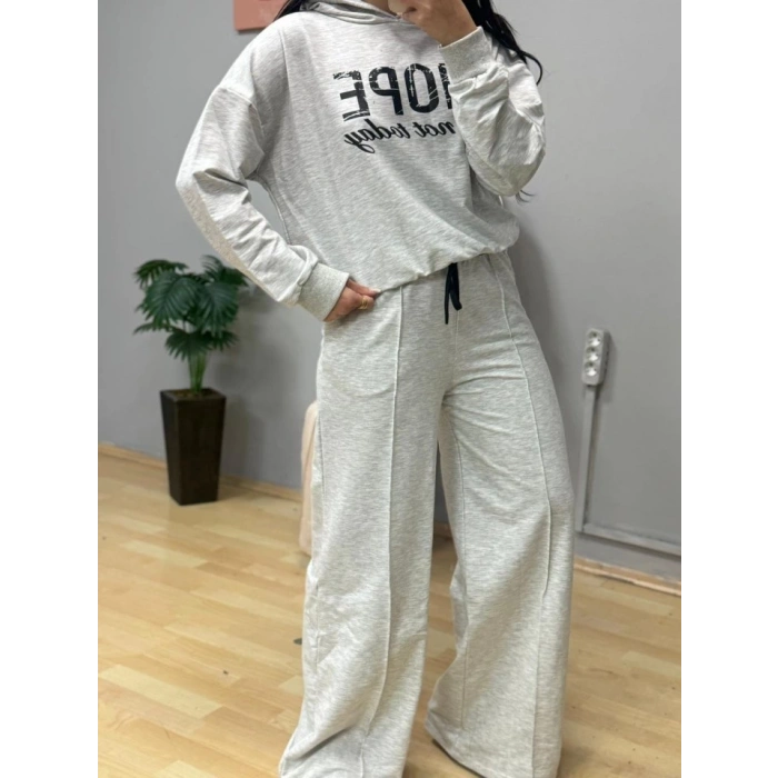 Kadın Uzun Kollu Nope Baskılı Beli Ribanalı Ikili Takım