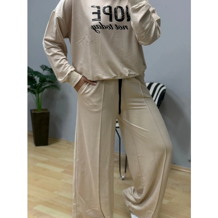 Kadın Uzun Kollu Nope Baskılı Beli Ribanalı Ikili Takım