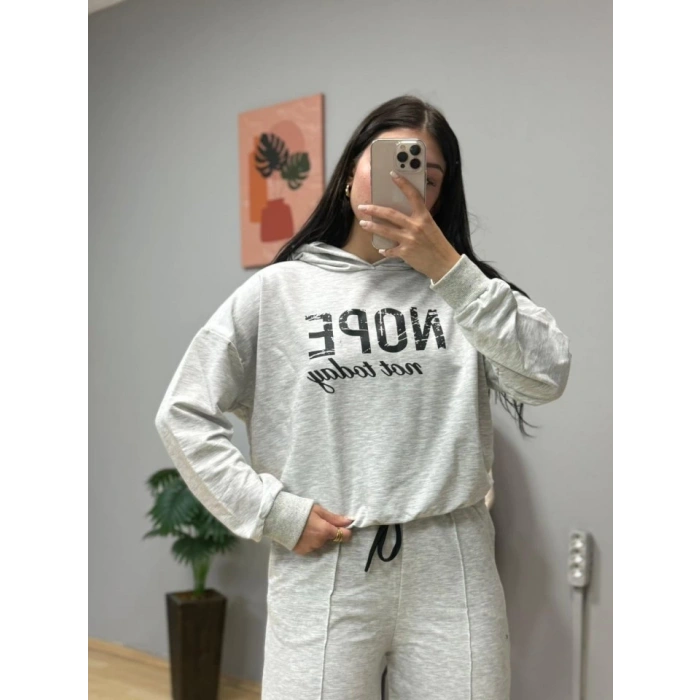 Kadın Uzun Kollu Nope Baskılı Beli Ribanalı Ikili Takım