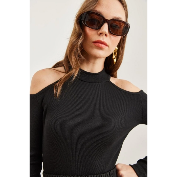 Kadın Uzun Kollu Omuz Dekolteli Kaşkorse Kumaş Bluz