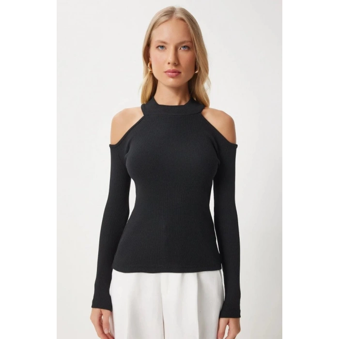 Kadın Uzun Kollu Omuz Dekolteli Kaşkorse Kumaş Bluz