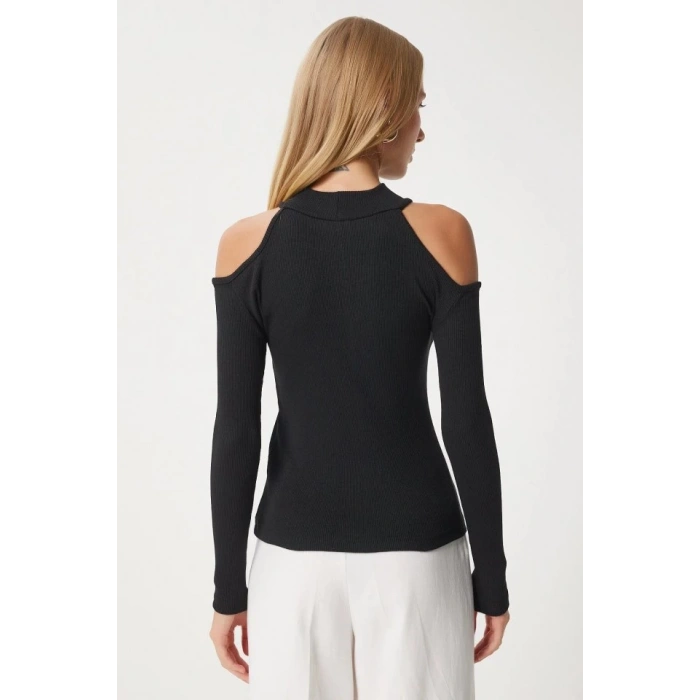 Kadın Uzun Kollu Omuz Dekolteli Kaşkorse Kumaş Bluz