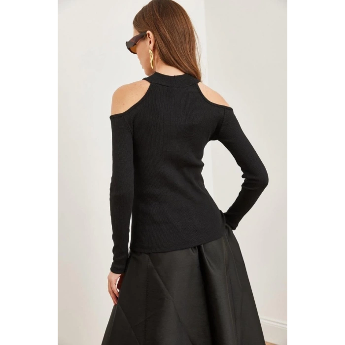 Kadın Uzun Kollu Omuz Dekolteli Kaşkorse Kumaş Bluz