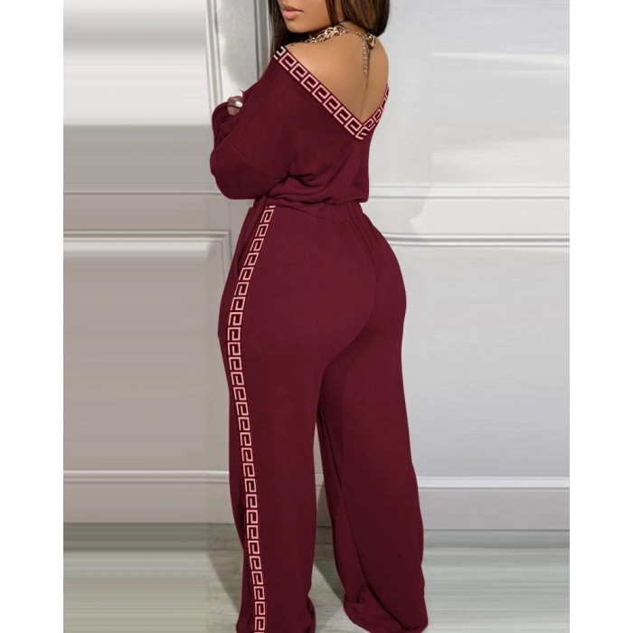 Kadın Uzun Kollu Omuzlardan Açık Beli Lastikli Cepli şerit Desenli Viskon Iki Iplik Tulum