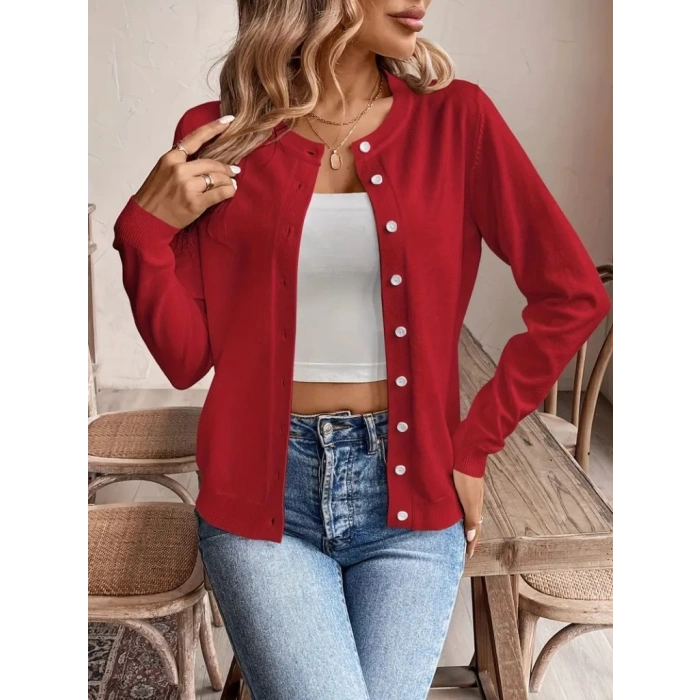 Kadın Uzun Kollu önden Düğmeli Triko Ceket