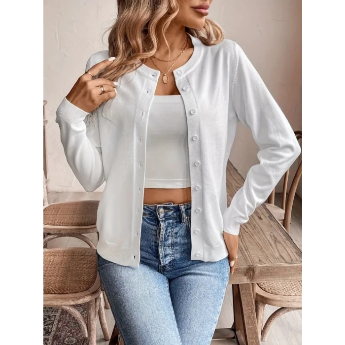 Kadın Uzun Kollu önden Düğmeli Triko Ceket