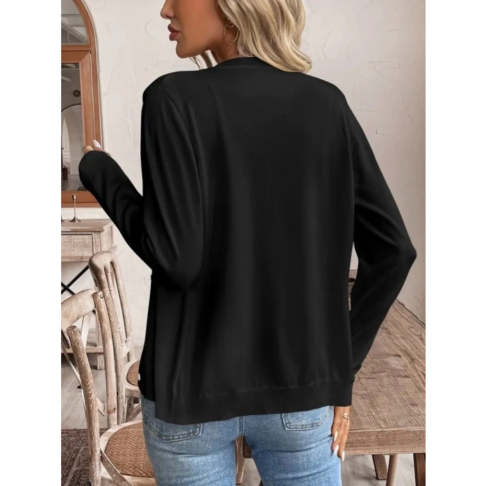 Kadın Uzun Kollu önden Düğmeli Triko Ceket