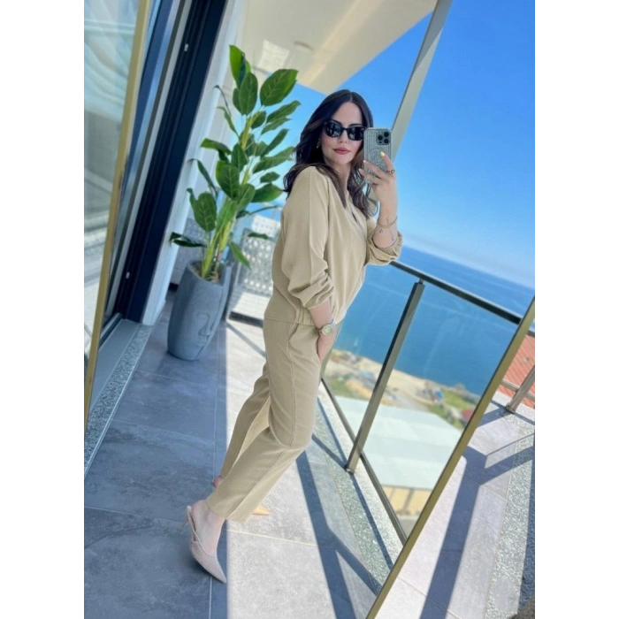 Kadın Uzun Kollu önden Fermuarlı Modal Ceket Ve Pantolon Ikili Takım