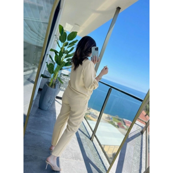 Kadın Uzun Kollu önden Fermuarlı Modal Ceket Ve Pantolon Ikili Takım