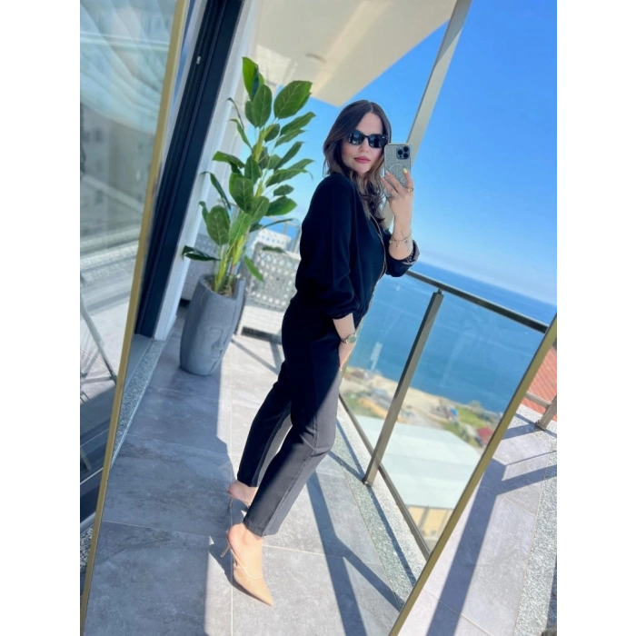 Kadın Uzun Kollu önden Fermuarlı Modal Ceket Ve Pantolon Ikili Takım