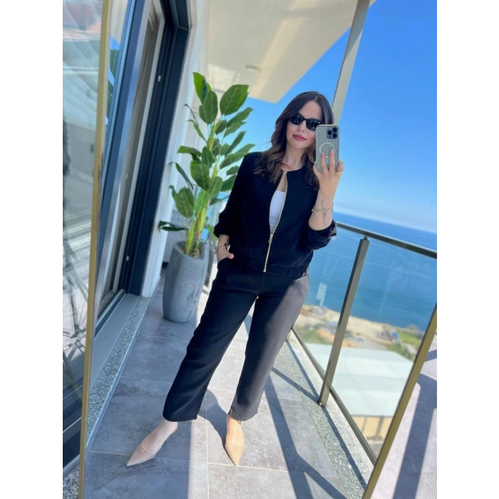 Kadın Uzun Kollu önden Fermuarlı Modal Ceket Ve Pantolon Ikili Takım