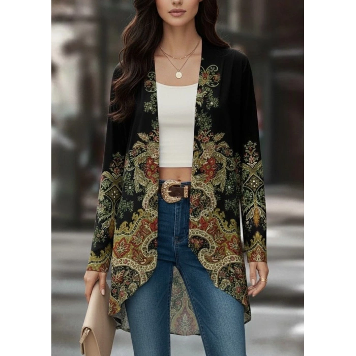 Kadın Uzun Kollu önü Açık Desenli şardonlu Dalgıç Ceket