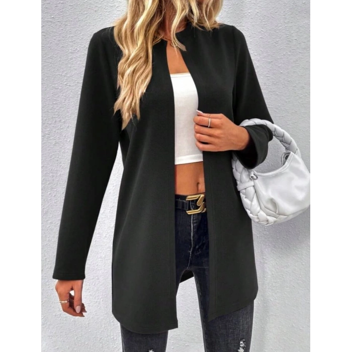 Kadın Uzun Kollu önü Açık Uzun Modal Ceket