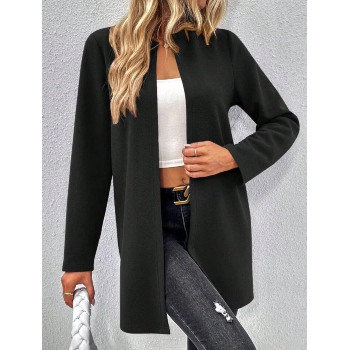 Kadın Uzun Kollu önü Açık Uzun Modal Ceket