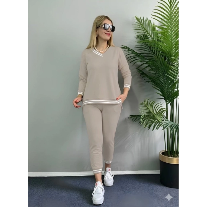 Kadın Uzun Kollu Ribana Detay Viskon Iki Iplik Ikili Takım