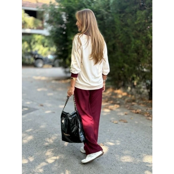 Kadın Uzun Kollu Ribanali Cep Detay Hırka Ve Bol Paça Pantolon Ikili Takım