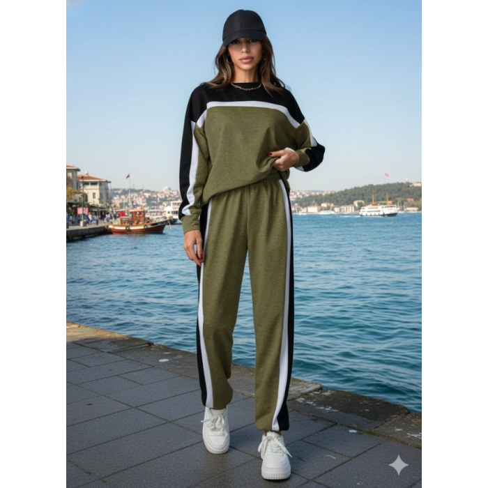 Kadın Uzun Kollu şerit Detay Eşofman Takım