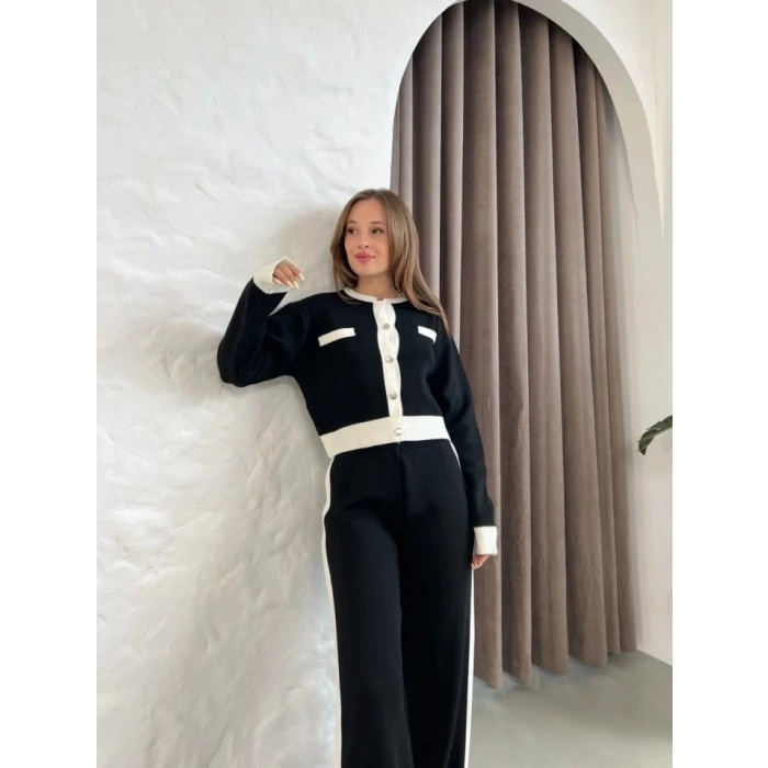 Kadın Uzun Kollu şerit Detay Triko Takım