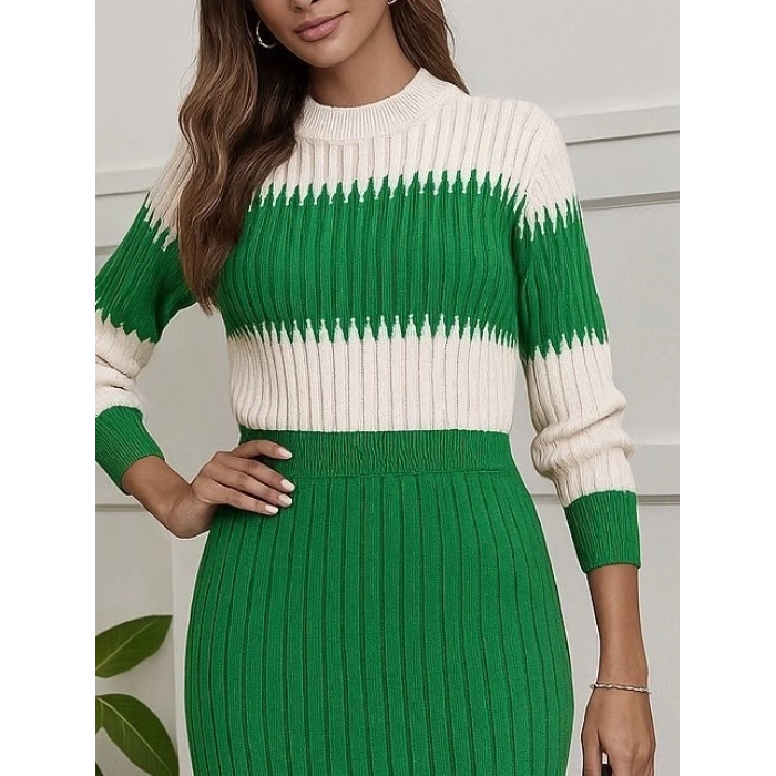 Kadın Uzun Kollu Triko Etekli Takım